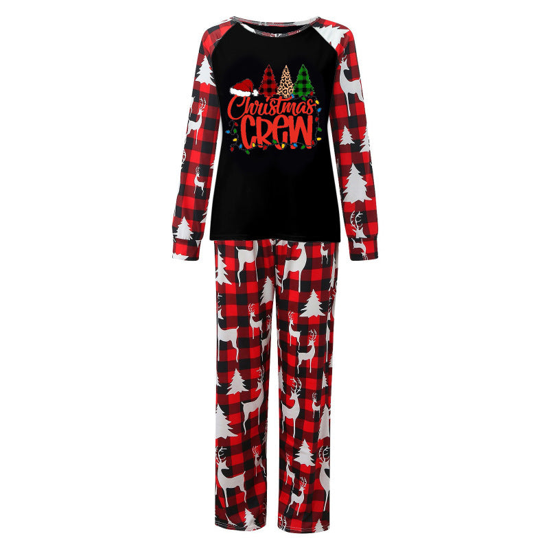 Blue Zone Planet | Christmas Parent-Child Pajama Set Alphabet Christmas Tree Plaid Printed Loungewear (Mom)-[Adult]-[Female]-Black-S-2022 Online Blue Zone Planet