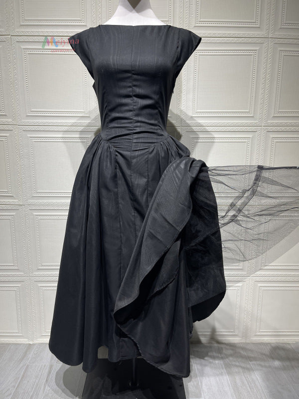 Backless round neck sleeveless vest midi dress-TOPS / DRESSES-[Adult]-[Female]-Black-S-2022 Online Blue Zone Planet