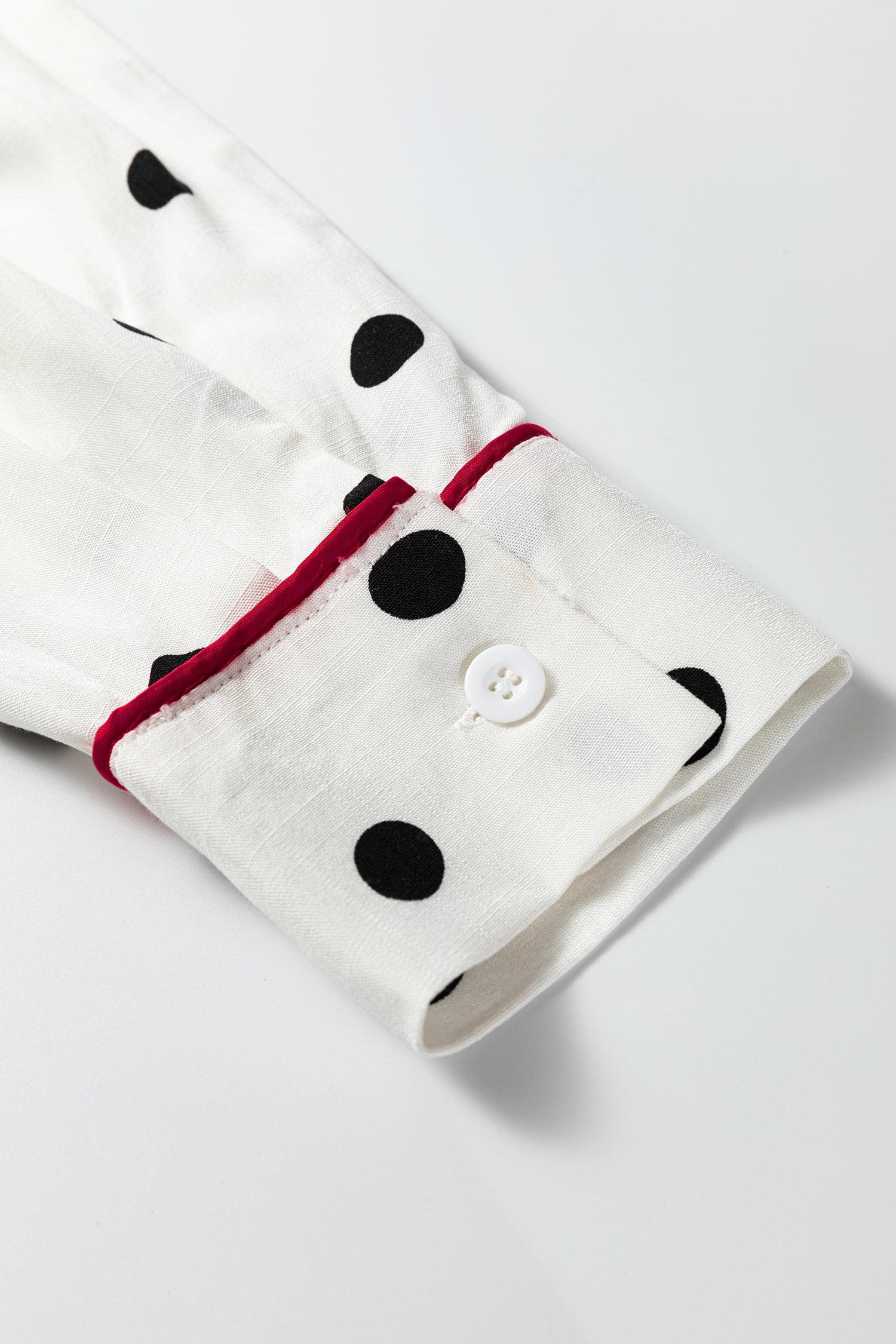White Polka Dot Print Contrast Piping Elegant Shirt-Tops/Blouses & Shirts-[Adult]-[Female]-2022 Online Blue Zone Planet