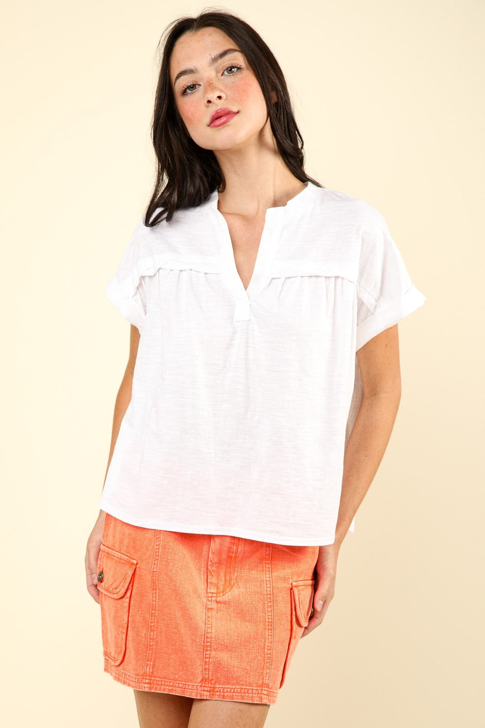 Blue Zone Planet | VERY J Nochted Short Sleeve Washed T-Shirt-TOPS / DRESSES-[Adult]-[Female]-Ivory-S-2022 Online Blue Zone Planet