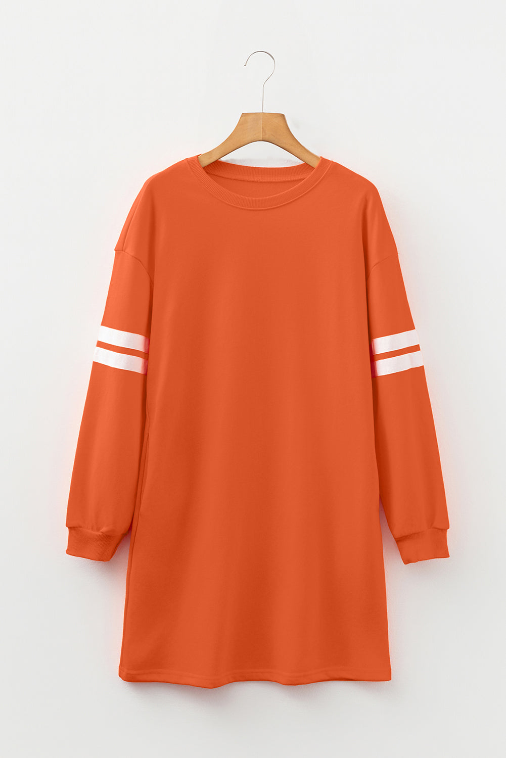 Orange Varsity Contrast Banded Sleeve Shift Sweatshirt Dress-TOPS / DRESSES-[Adult]-[Female]-2022 Online Blue Zone Planet