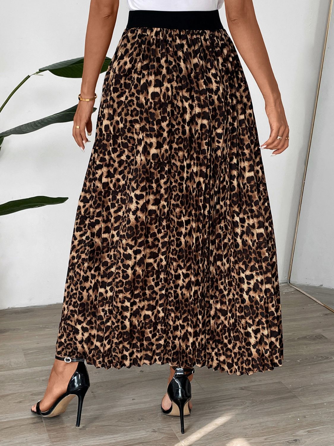 Perfee Pleated Leopard Maxi Skirt-TOPS / DRESSES-[Adult]-[Female]-2022 Online Blue Zone Planet