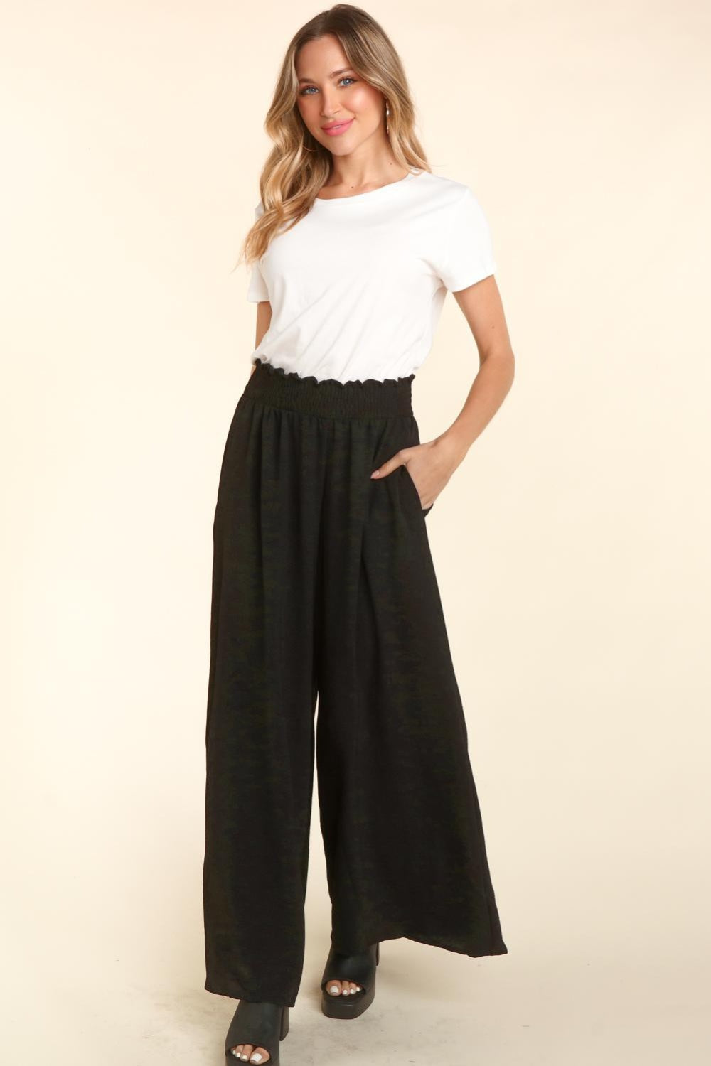 Blue Zone Planet | Haptics Elastic Waist Wide Leg Pants with Pockets-TOPS / DRESSES-[Adult]-[Female]-2022 Online Blue Zone Planet