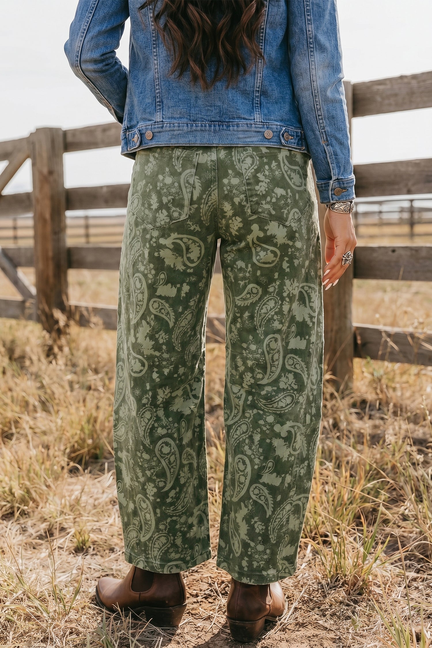 Green Paisley Print Harem Denim Pants-Bottoms/Jeans-[Adult]-[Female]-2022 Online Blue Zone Planet