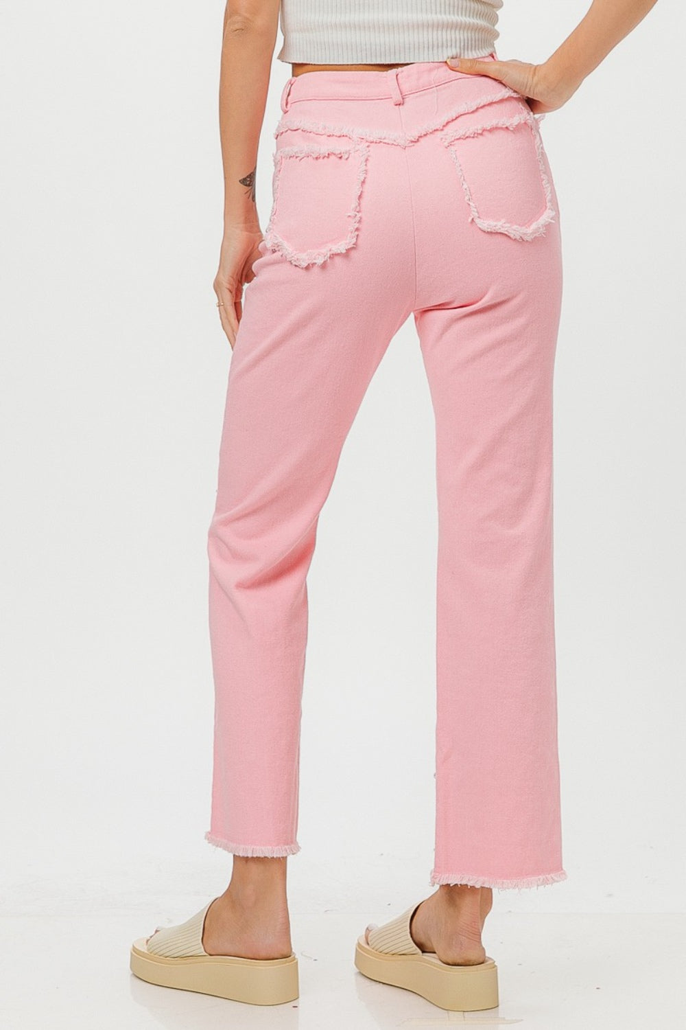 BiBi Washed Pearl Embellished Pants-BOTTOMS SIZES SMALL MEDIUM LARGE-[Adult]-[Female]-2022 Online Blue Zone Planet