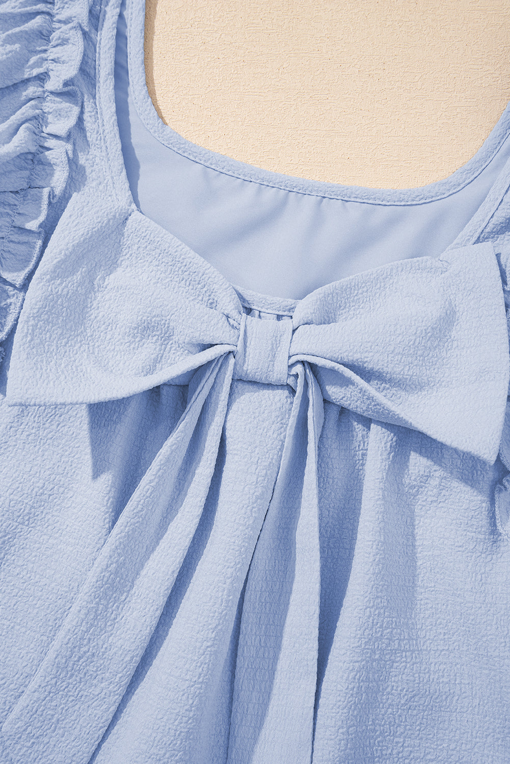 Beau Blue Textured Flutter Sleeve Square Neck Bow Back Mini Dress-TOPS / DRESSES-[Adult]-[Female]-2022 Online Blue Zone Planet