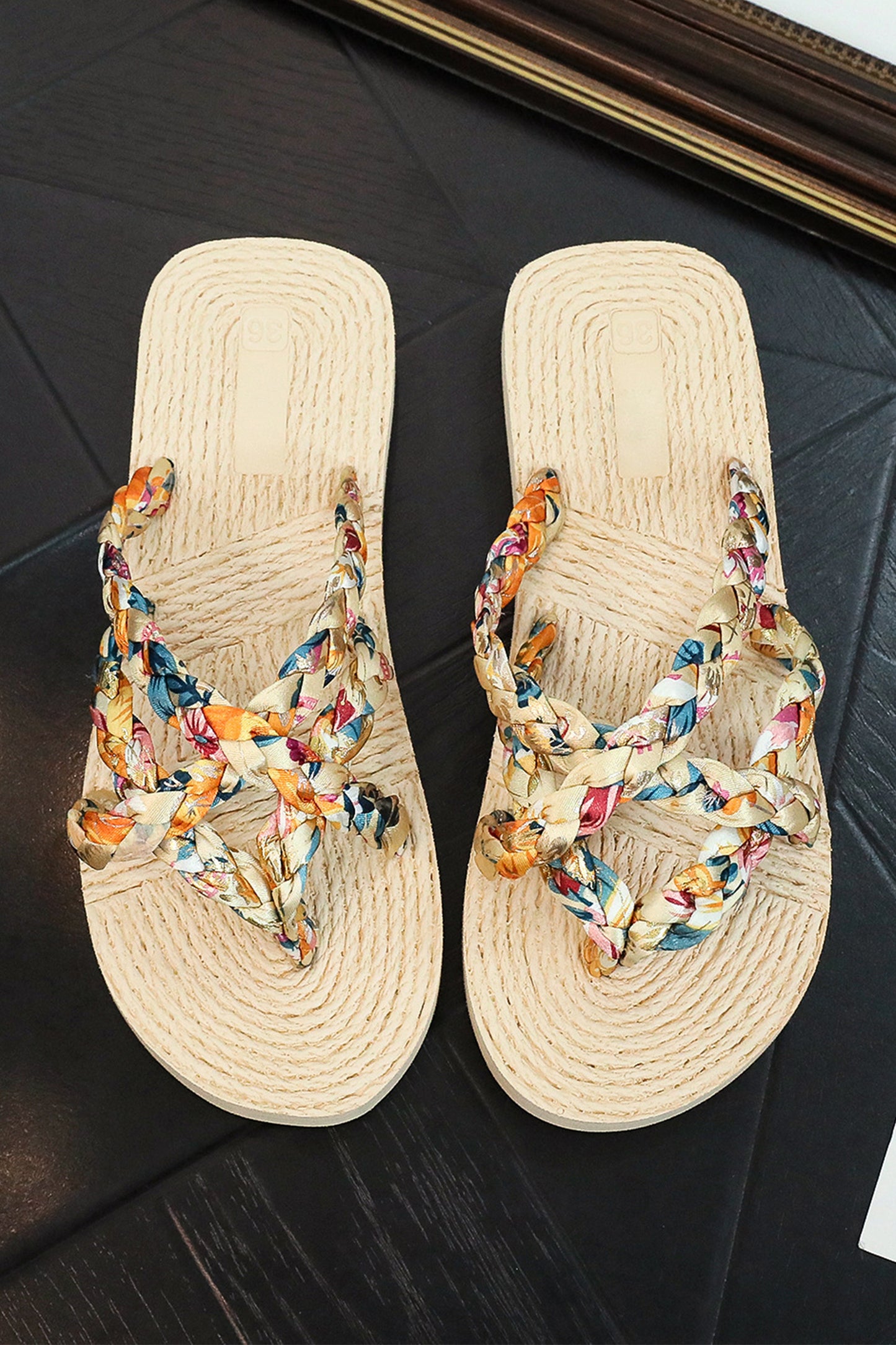 Beige Boho Printed Woven Caged Flip Flops Summer Slippers-Shoes & Bags/Slippers-[Adult]-[Female]-2022 Online Blue Zone Planet