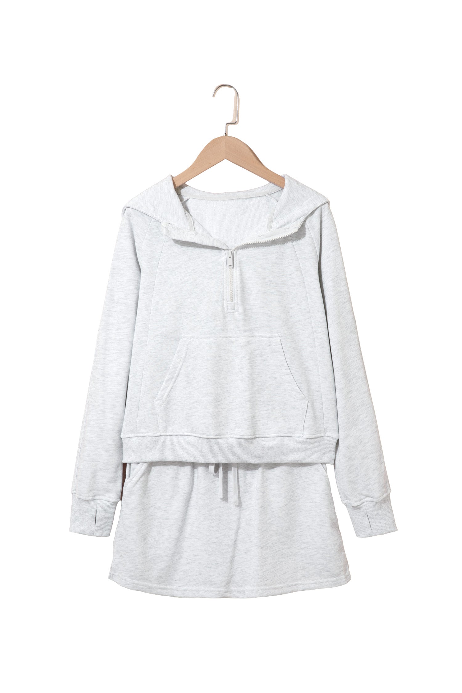 Light Grey Long Sleeve Zip-Up Top Elastic Waist Skort Set-Two Piece Sets/Two Piece Dresses-[Adult]-[Female]-2022 Online Blue Zone Planet
