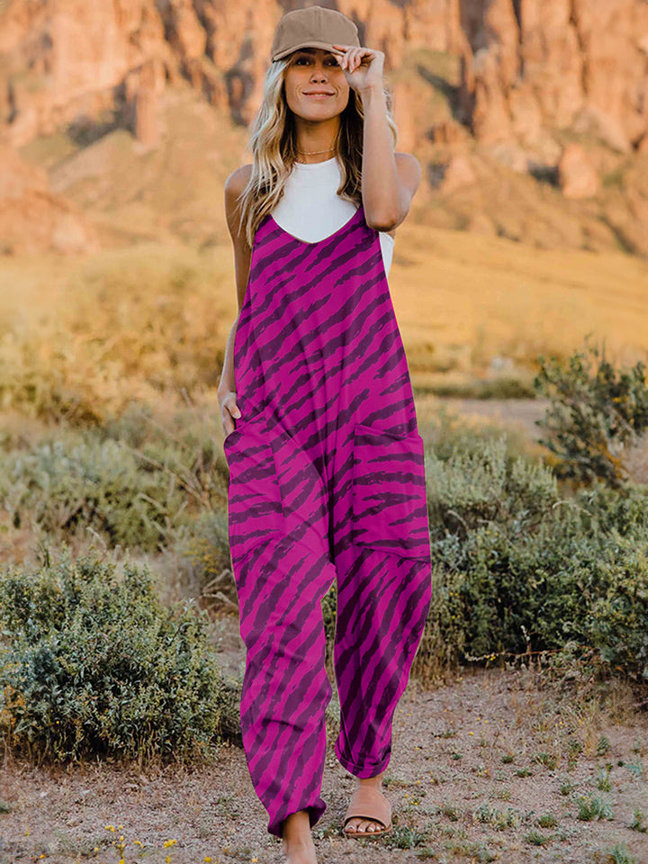 Full Size Printed V-Neck Sleeveless Jumpsuit-BOTTOMS SIZES SMALL MEDIUM LARGE-[Adult]-[Female]-Deep Purple-S-2022 Online Blue Zone Planet