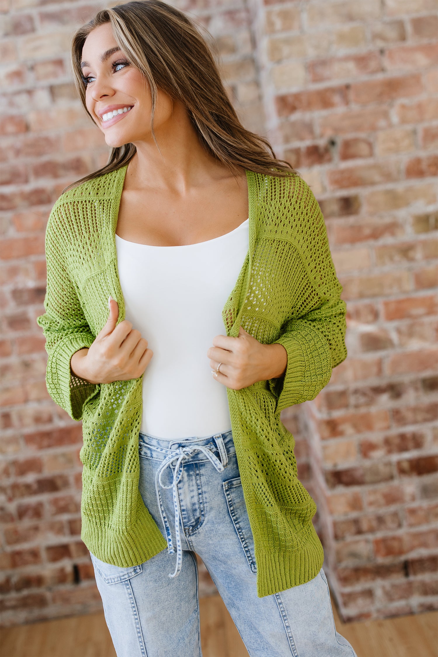Spinach Green Oversize Crochet Knit Open Cardigan-Sweaters & Cardigans/Cardigans-[Adult]-[Female]-2022 Online Blue Zone Planet