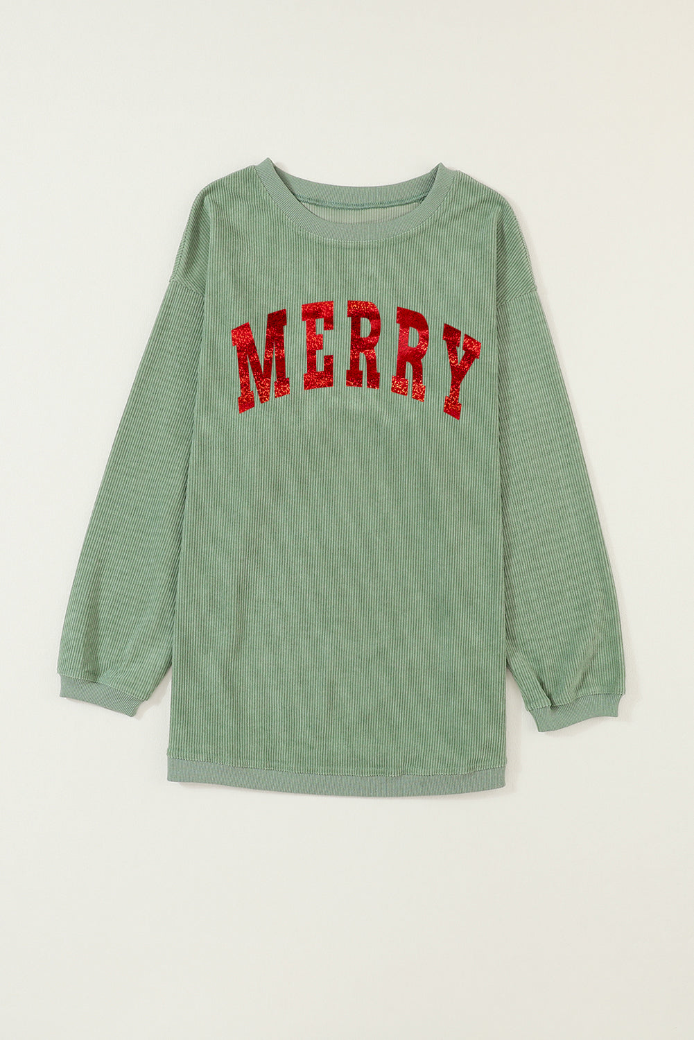 Grass Green Christmas MERRY Letter Printed Corded Baggy Sweatshirt-Graphic Sweatshirts-[Adult]-[Female]-2022 Online Blue Zone Planet