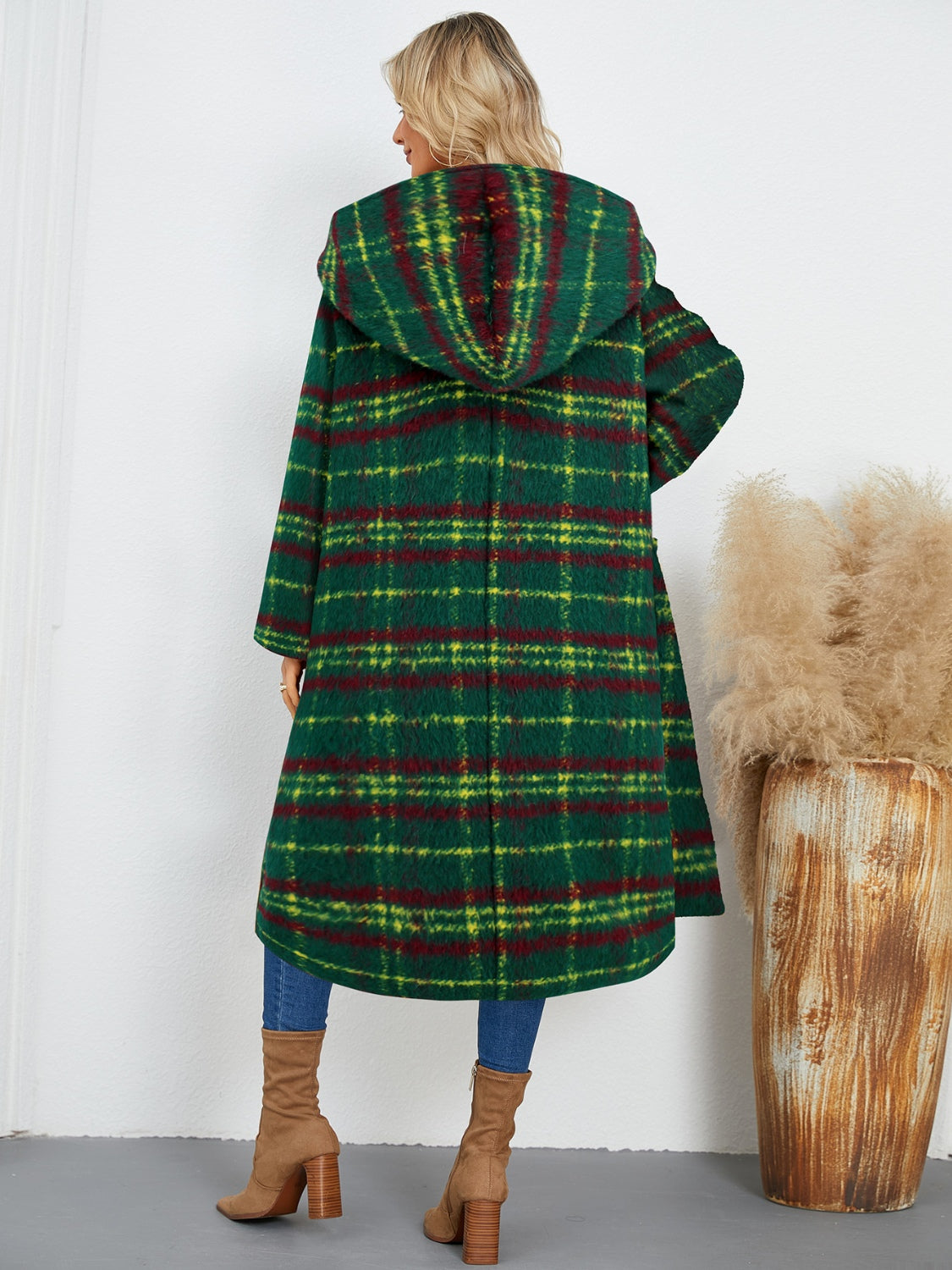 Plaid Long Sleeve Hooded Coat with Pockets-TOPS / DRESSES-[Adult]-[Female]-2022 Online Blue Zone Planet