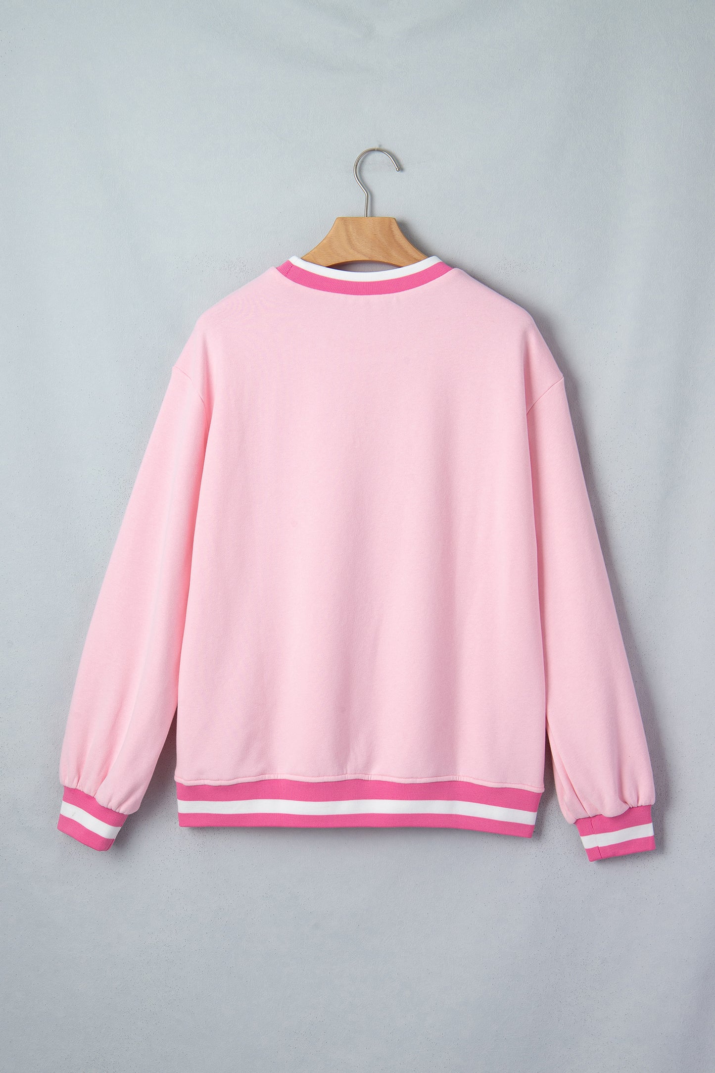 Pink Embroidered Tennis Club Crew Neck Pullover Sweatshirt