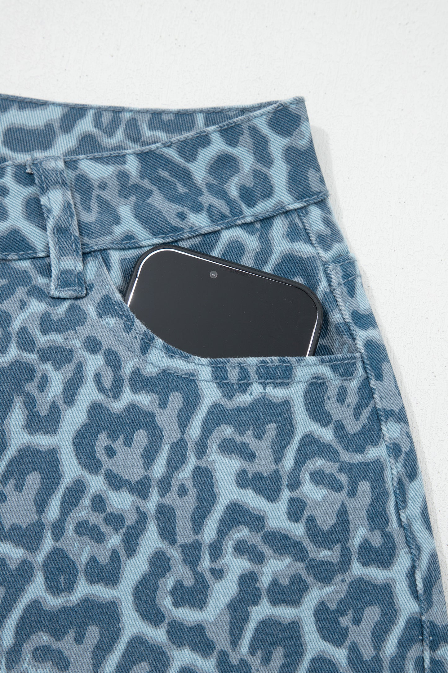 Gray Leopard Frayed Edge Wide Leg High Waist Jeans-Bottoms/Jeans-[Adult]-[Female]-2022 Online Blue Zone Planet