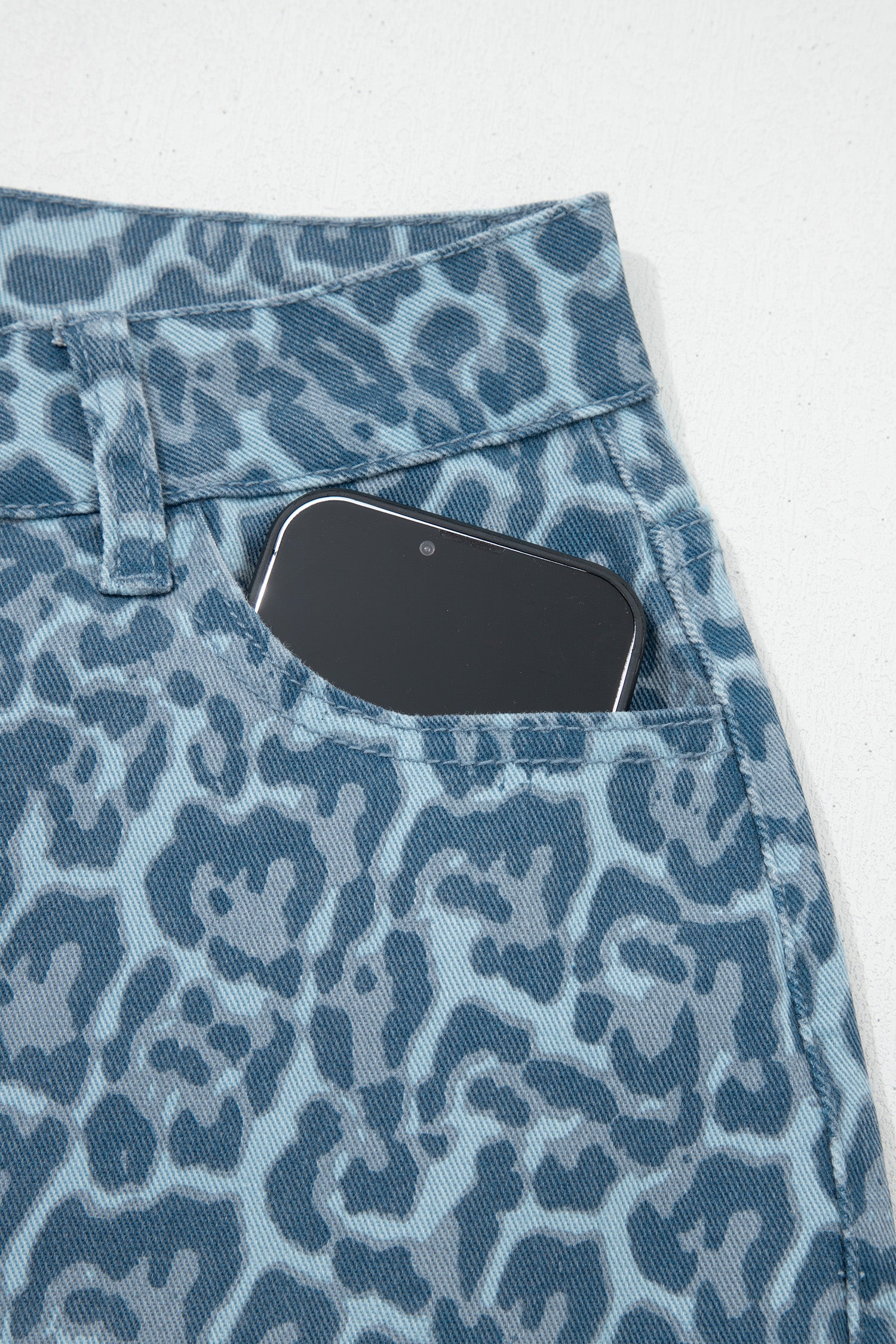 Gray Leopard Frayed Edge Wide Leg High Waist Jeans-Bottoms/Jeans-[Adult]-[Female]-2022 Online Blue Zone Planet