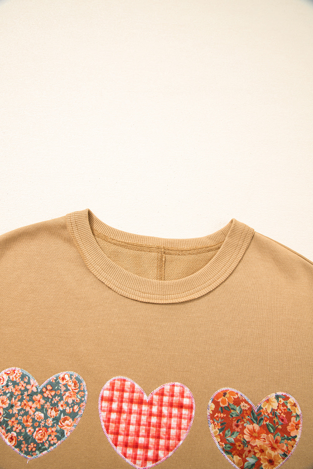 Straw Yellow Plaid Floral Heart Stitched Exposed Seam Mineral Wash Sweatshirt-Sweatshirts & Hoodies-[Adult]-[Female]-2022 Online Blue Zone Planet