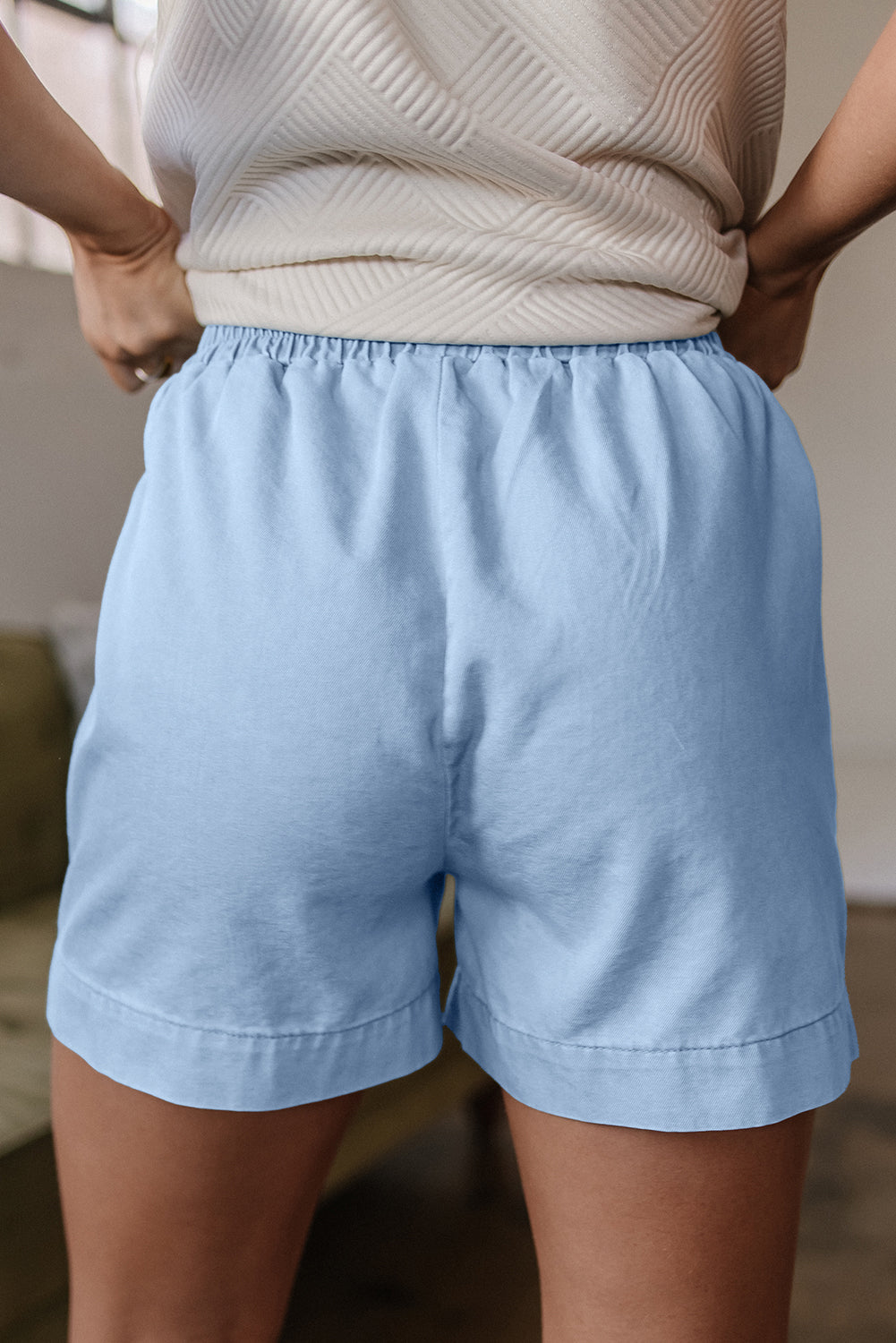 Beau Blue Light Wash Pocketed Wide Leg Denim Shorts-Bottoms/Denim Shorts-[Adult]-[Female]-2022 Online Blue Zone Planet