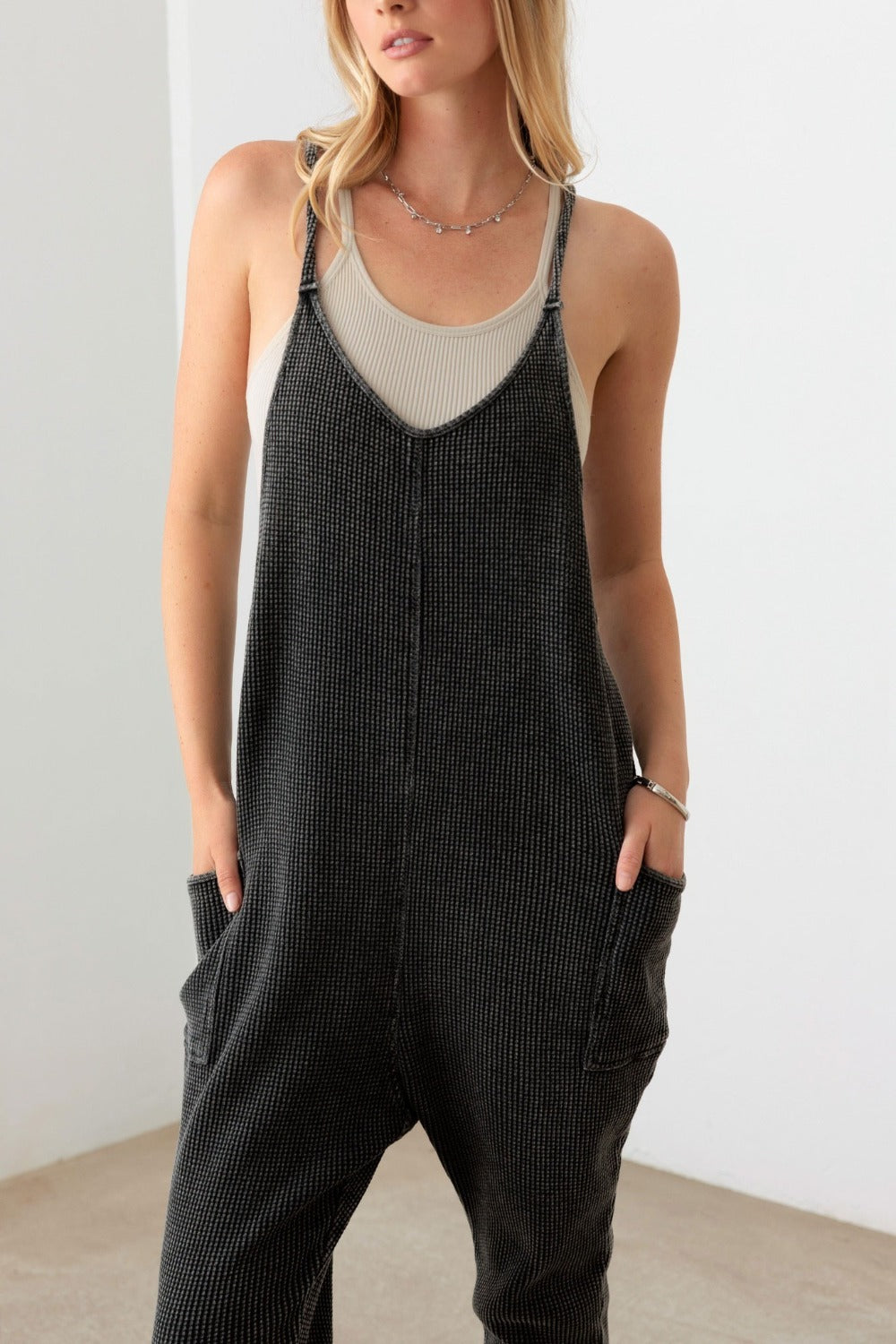 Le Lis Waffle Knit Side Pocket Jumpsuit-TOPS / DRESSES-[Adult]-[Female]-2022 Online Blue Zone Planet