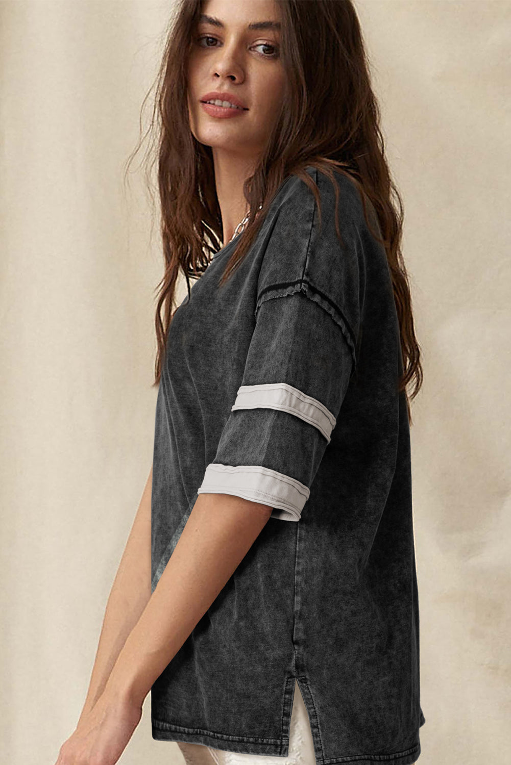 Black Varsity Stripe Half Sleeve Vintage Tee-Tops/Tops & Tees-[Adult]-[Female]-2022 Online Blue Zone Planet
