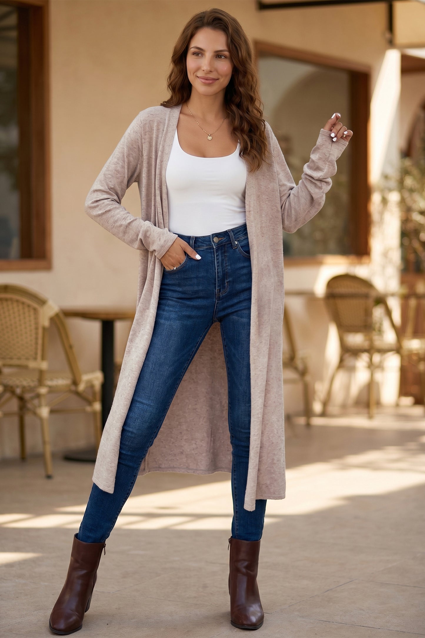 Parchment Solid Color Long Sleeve Casual Tunic Shift Cardigan-Sweaters & Cardigans/Cardigans-[Adult]-[Female]-2022 Online Blue Zone Planet