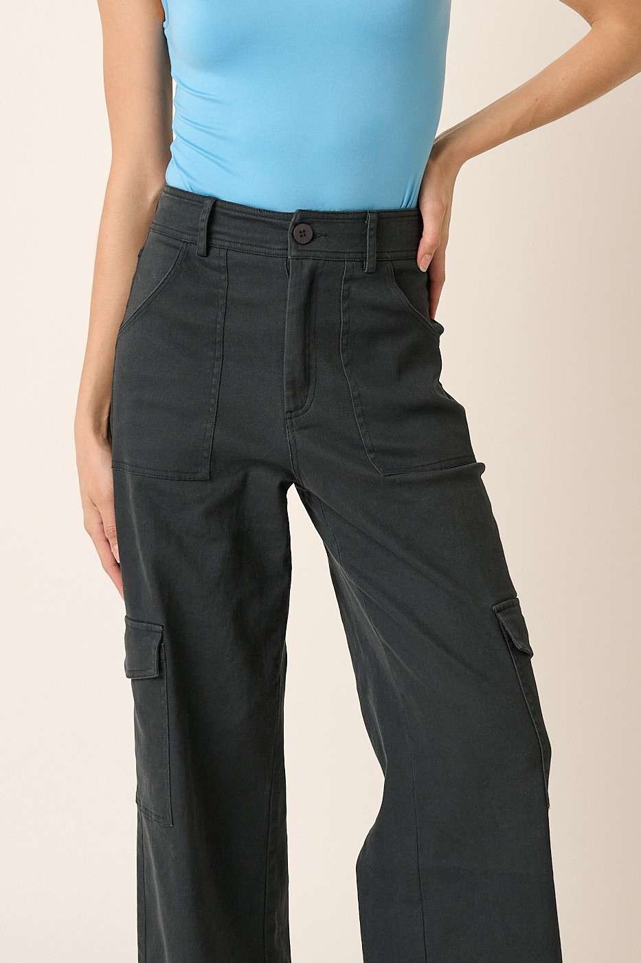 Blue Zone Planet | Mittoshop Wide Leg High Waist Pants with Cargo Pockets-BOTTOMS SIZES SMALL MEDIUM LARGE-[Adult]-[Female]-2022 Online Blue Zone Planet