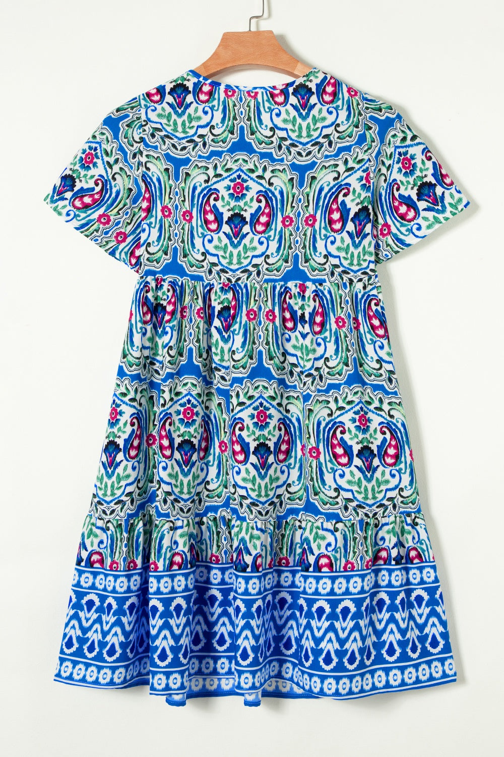 Printed Tie Neck Short Sleeve Dress-TOPS / DRESSES-[Adult]-[Female]-2022 Online Blue Zone Planet