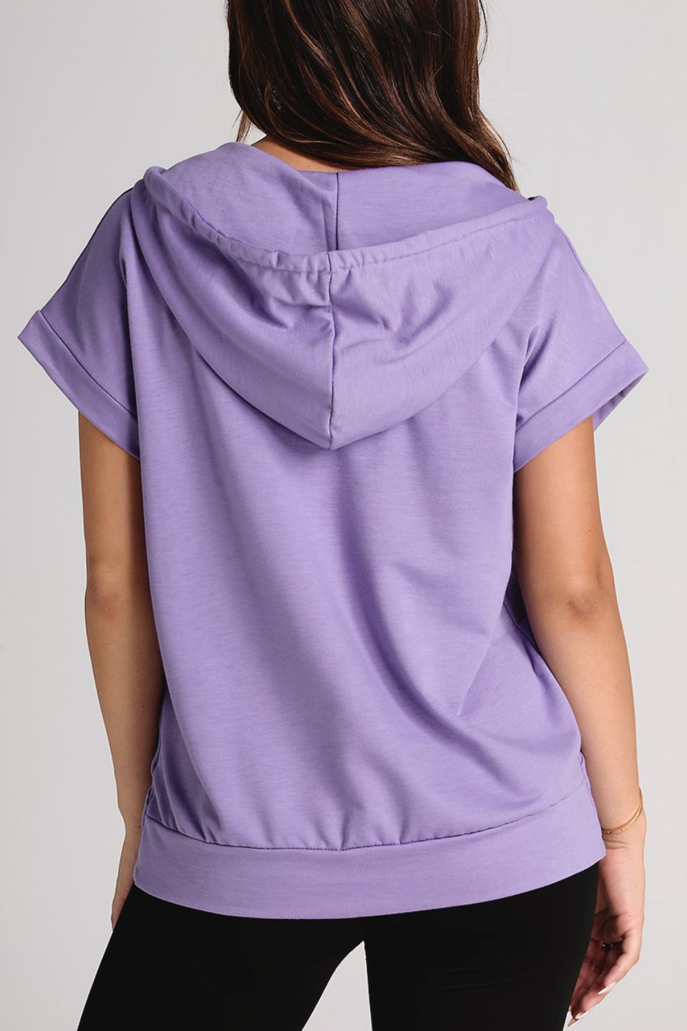 Drawstring Quarter Snap Cap Sleeve Hoodie-TOPS / DRESSES-[Adult]-[Female]-2022 Online Blue Zone Planet