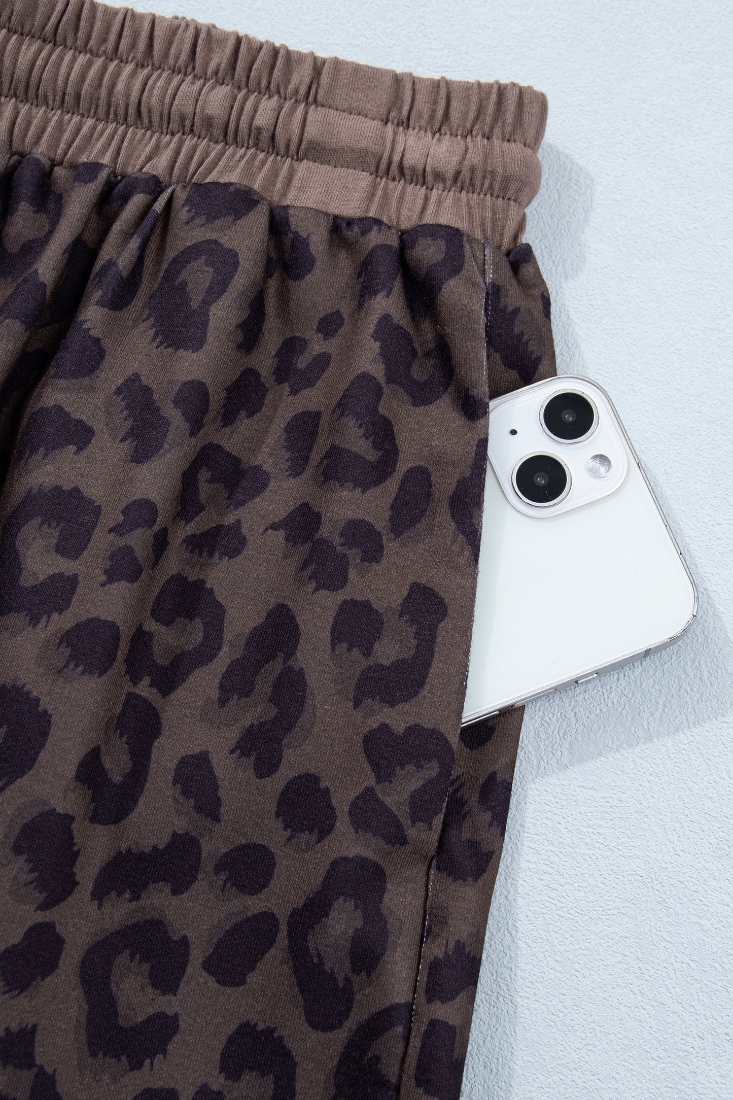 Brown V Neck Collar Leopard Printed 2pcs Short Set-Two Piece Sets/Short Sets-[Adult]-[Female]-2022 Online Blue Zone Planet