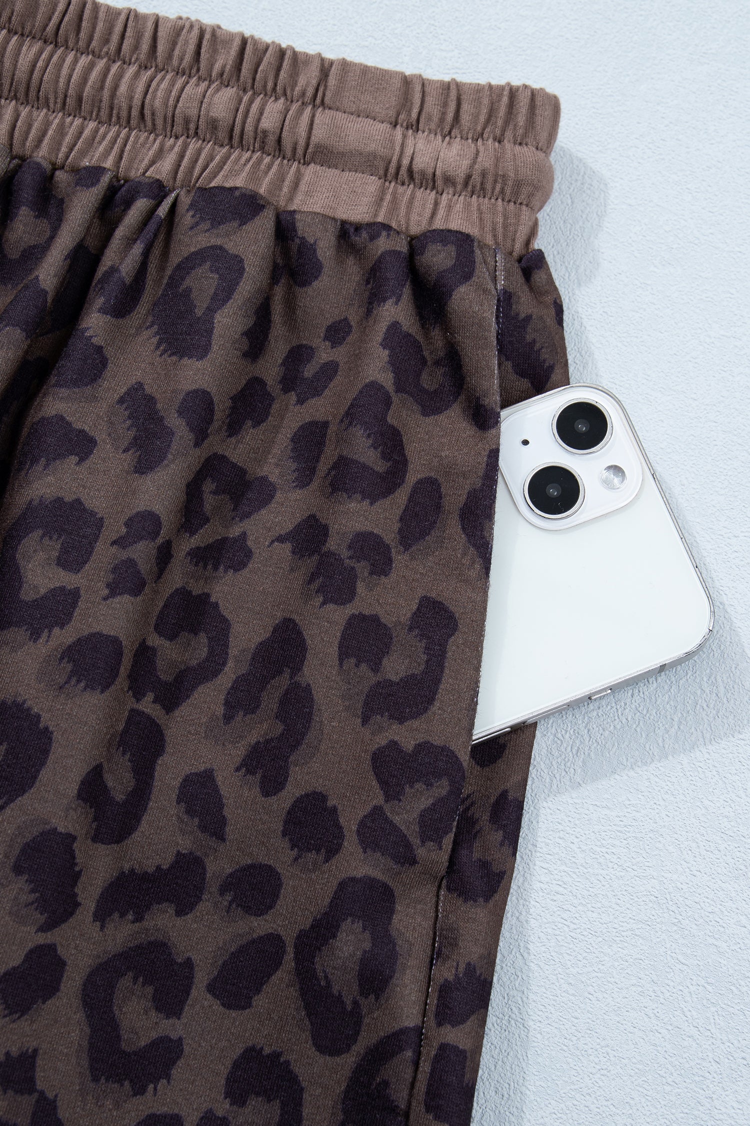 Brown V Neck Collar Leopard Printed 2pcs Short Set-Two Piece Sets/Short Sets-[Adult]-[Female]-2022 Online Blue Zone Planet