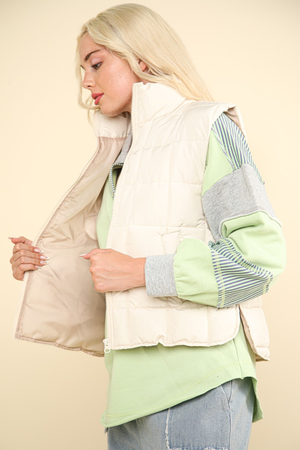 VERY J Zip Up Puffer Padded Warm Vest-TOPS / DRESSES-[Adult]-[Female]-2022 Online Blue Zone Planet