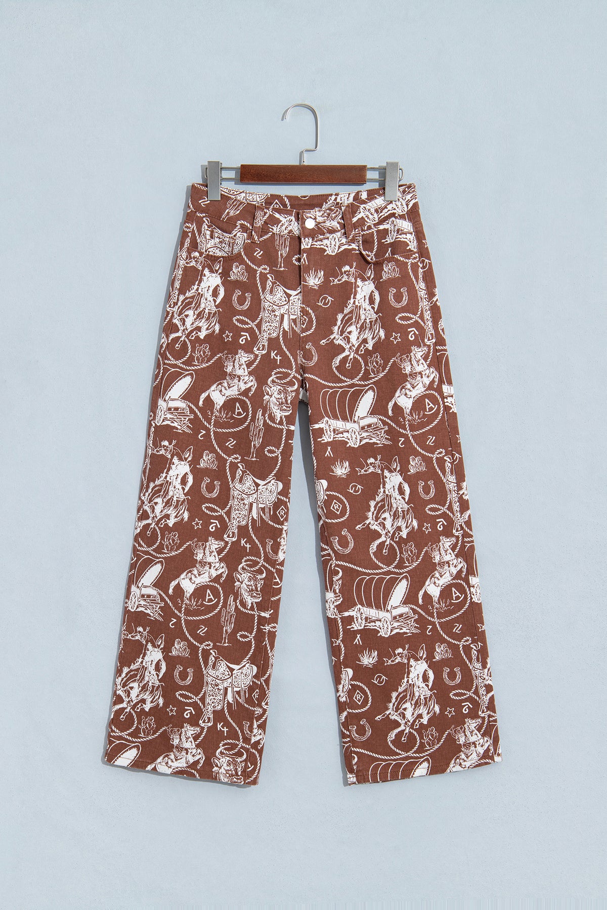 Brown Western Print Casual Shift Jeans-Bottoms/Jeans-[Adult]-[Female]-2022 Online Blue Zone Planet