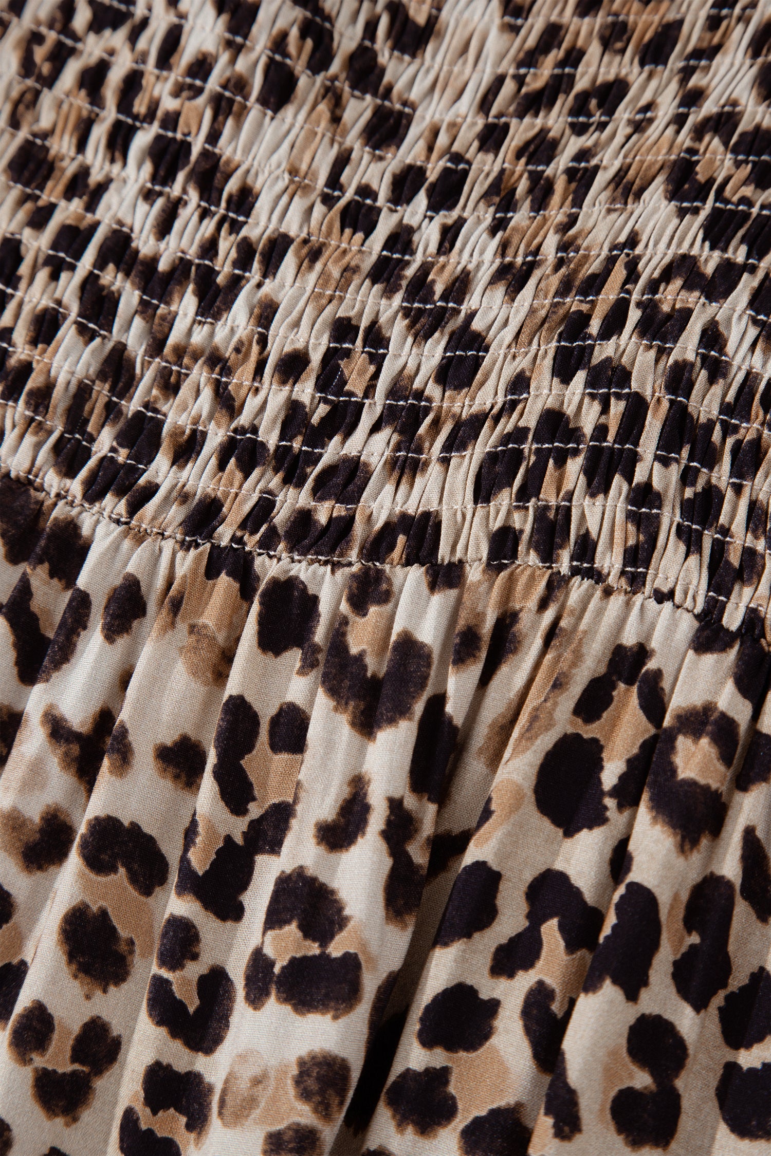 Brown Ruffled Straps Smocked Tiered Leopard Maxi Dress-TOPS / DRESSES-[Adult]-[Female]-2022 Online Blue Zone Planet