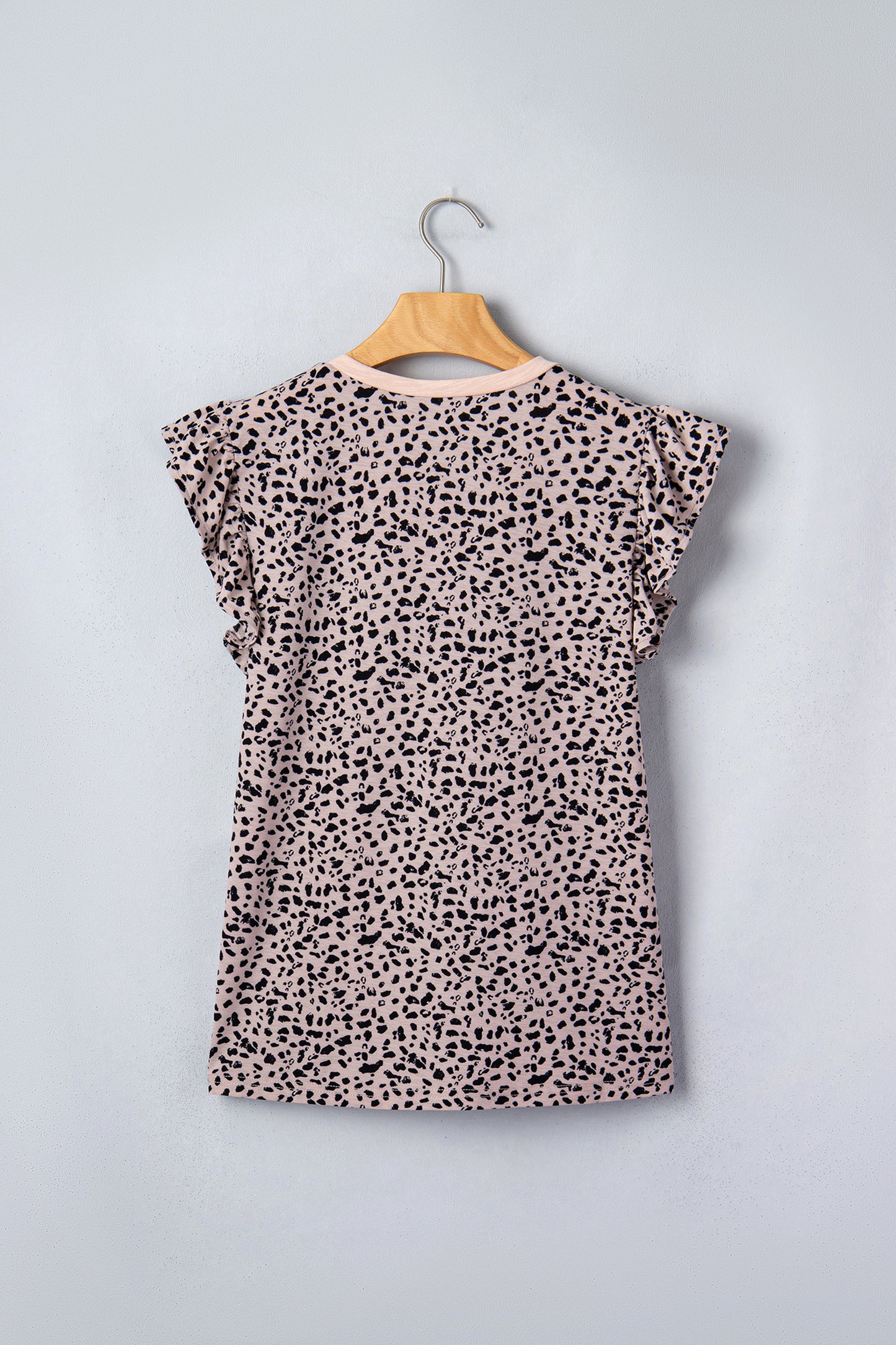 Black Cheetah Print V Neck Ruffle Trim Loose Tank Top-Tops/Tank Tops-[Adult]-[Female]-2022 Online Blue Zone Planet