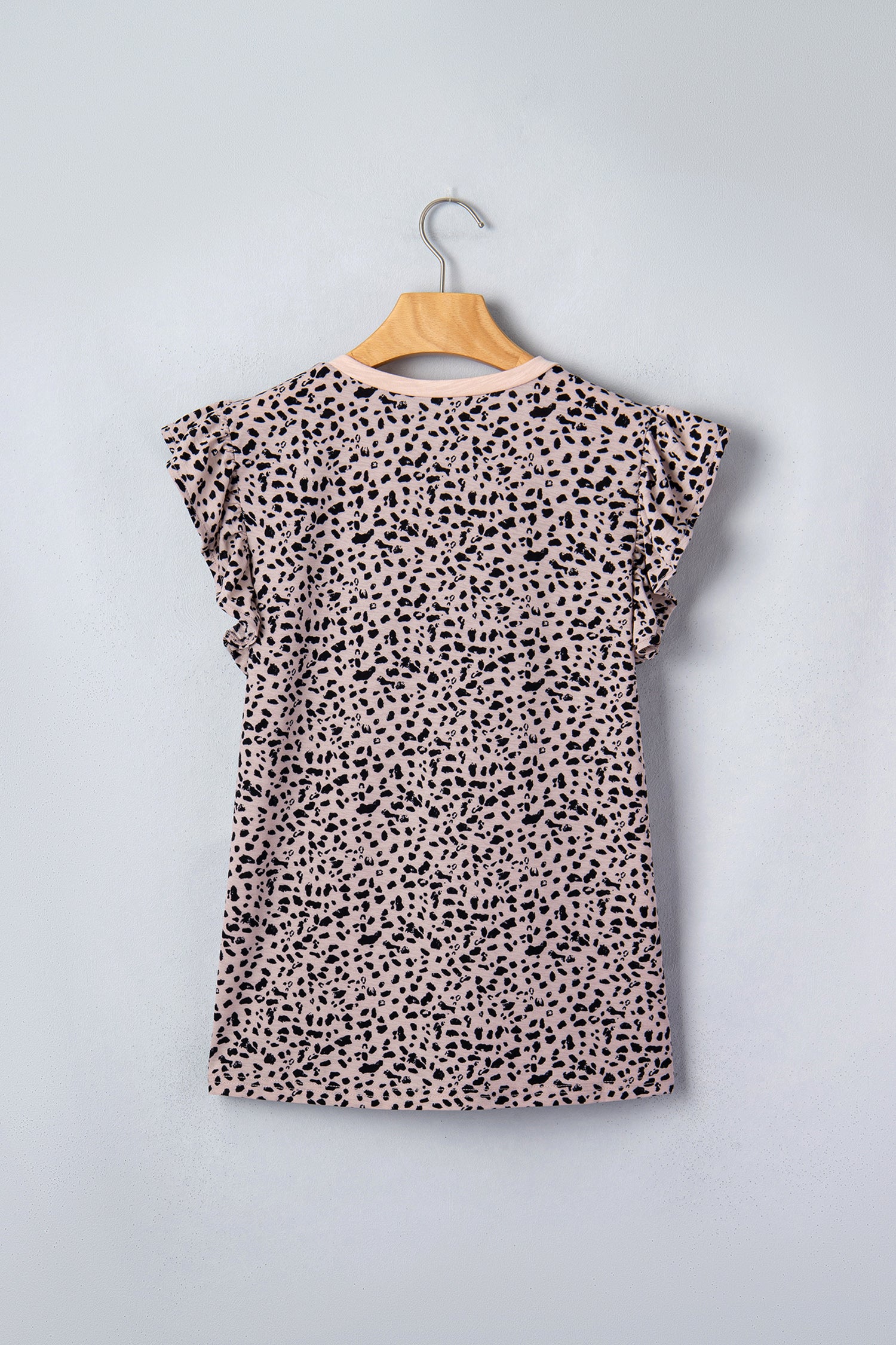 Black Cheetah Print V Neck Ruffle Trim Loose Tank Top-Tops/Tank Tops-[Adult]-[Female]-2022 Online Blue Zone Planet