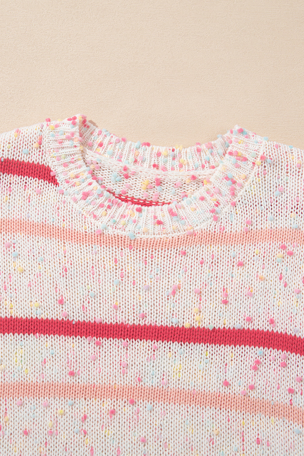 Pink Striped Confetti Drop Sleeve Knit Sweater-Sweaters-[Adult]-[Female]-2022 Online Blue Zone Planet