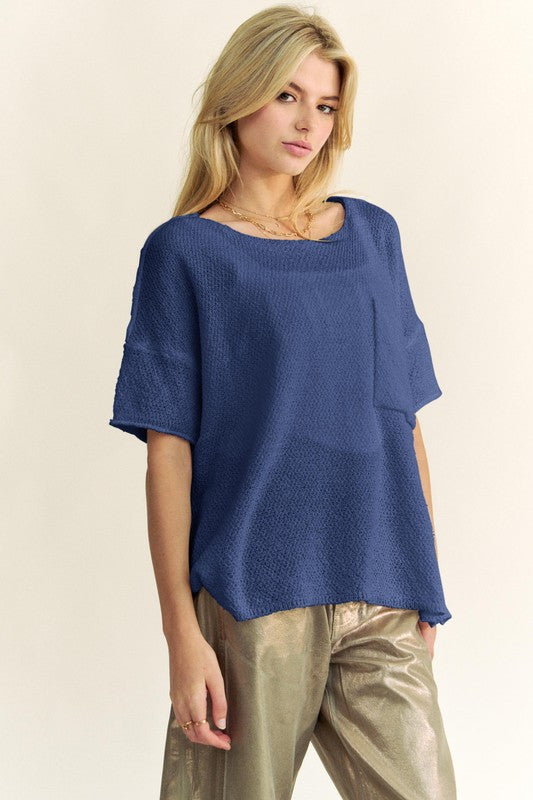 Davi & Dani High-Low Round Neck Knit Top-TOPS / DRESSES-[Adult]-[Female]-2022 Online Blue Zone Planet