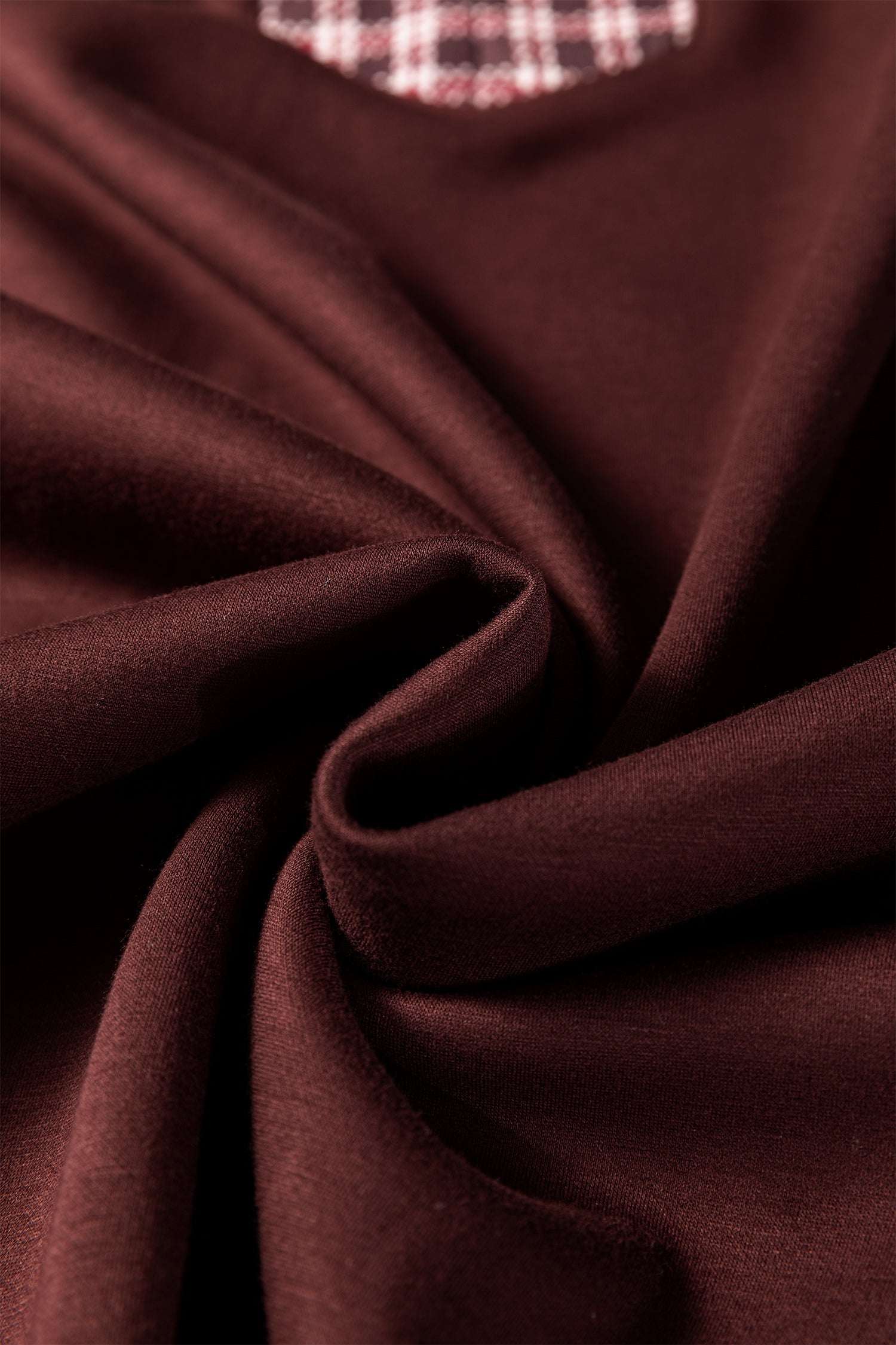 Coffee Contrast Plaid Trim Patchwork Collared Plus Size Shift Mini Dress-TOPS / DRESSES-[Adult]-[Female]-2022 Online Blue Zone Planet