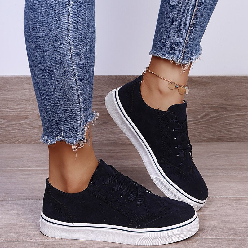 Blue Zone Planet | Lace-Up Suedette Flat Sneakers-SNEAKERS-[Adult]-[Female]-2022 Online Blue Zone Planet