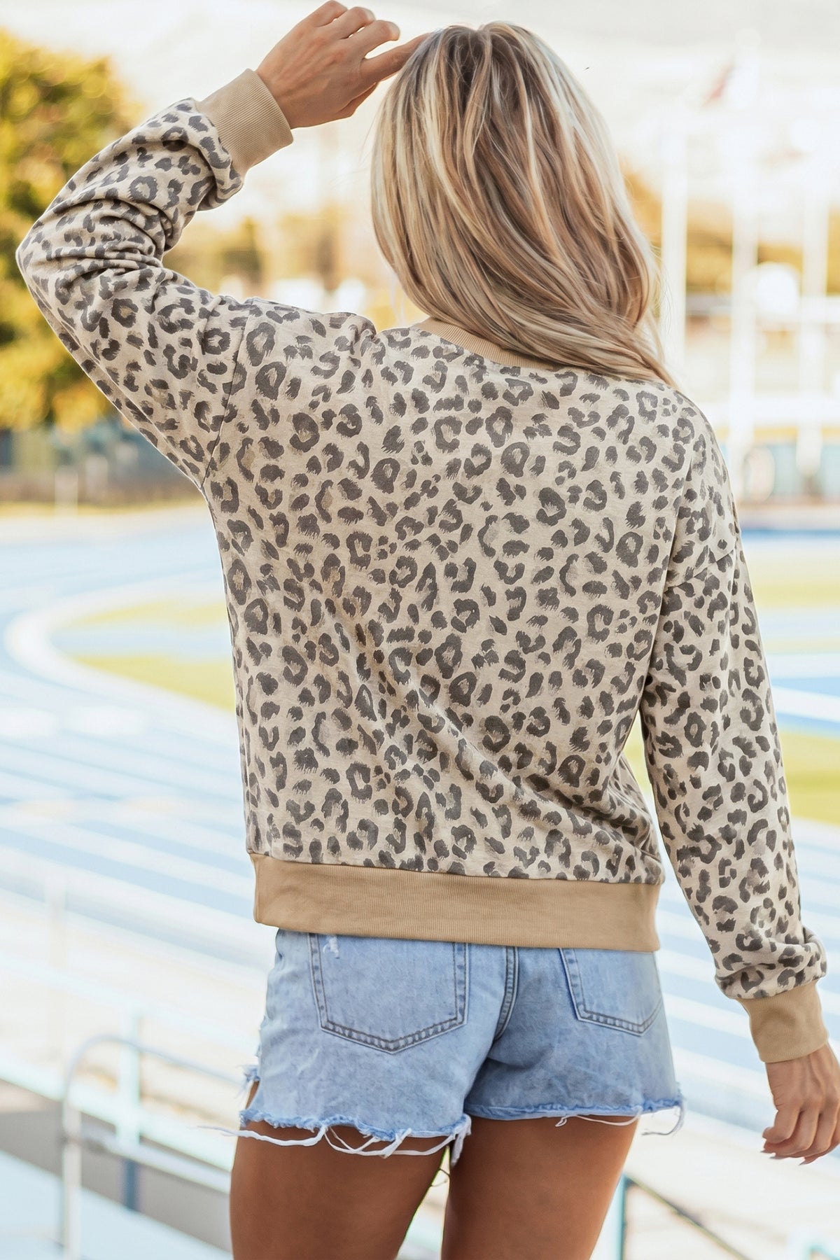 Leopard Print Ribbed Trim Mock Neck Long Sleeve Top-Tops/Long Sleeve Tops-[Adult]-[Female]-2022 Online Blue Zone Planet
