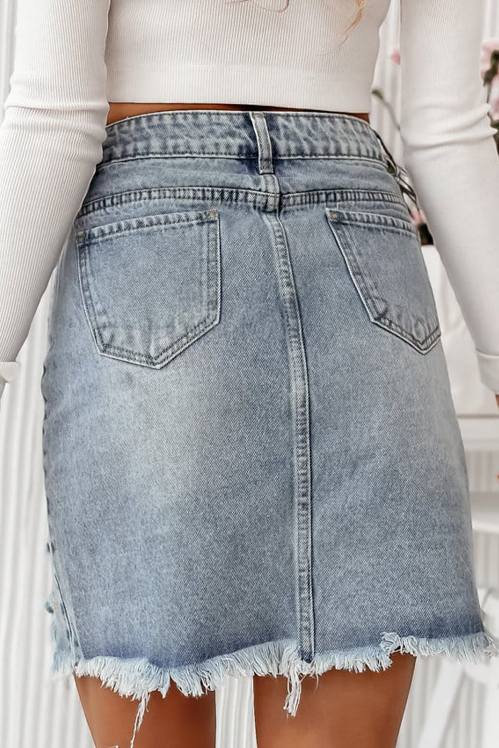 Blue Zone Planet | Beau Blue Shimmer Heart Pattern Distressed Denim Mini Skirt-Bottoms/Skirts & Petticoat-[Adult]-[Female]-2022 Online Blue Zone Planet