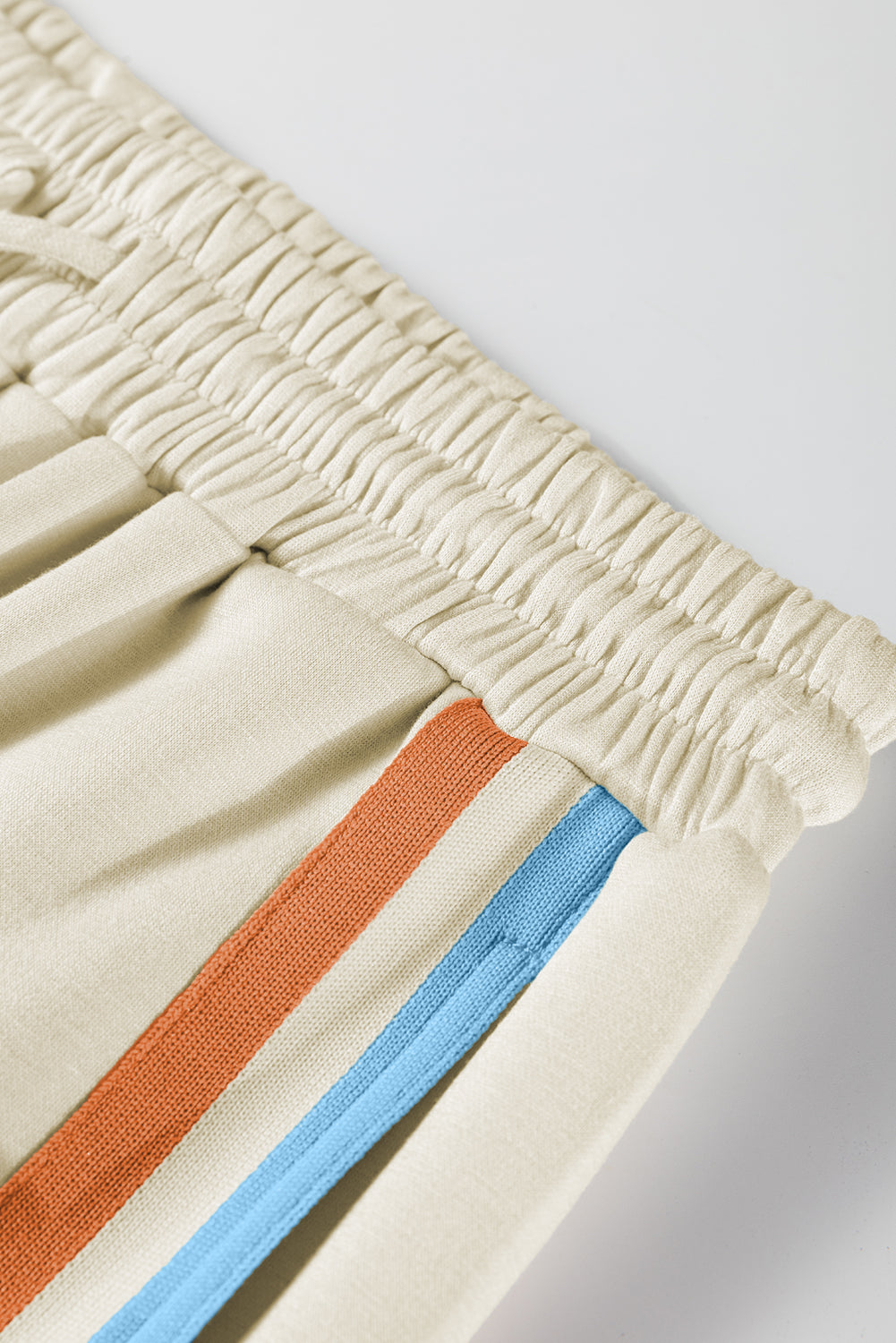 Apricot Striped Patchwork Quarter Zip Pullover Loose Pant Set-Two Piece Sets/Pant Sets-[Adult]-[Female]-2022 Online Blue Zone Planet