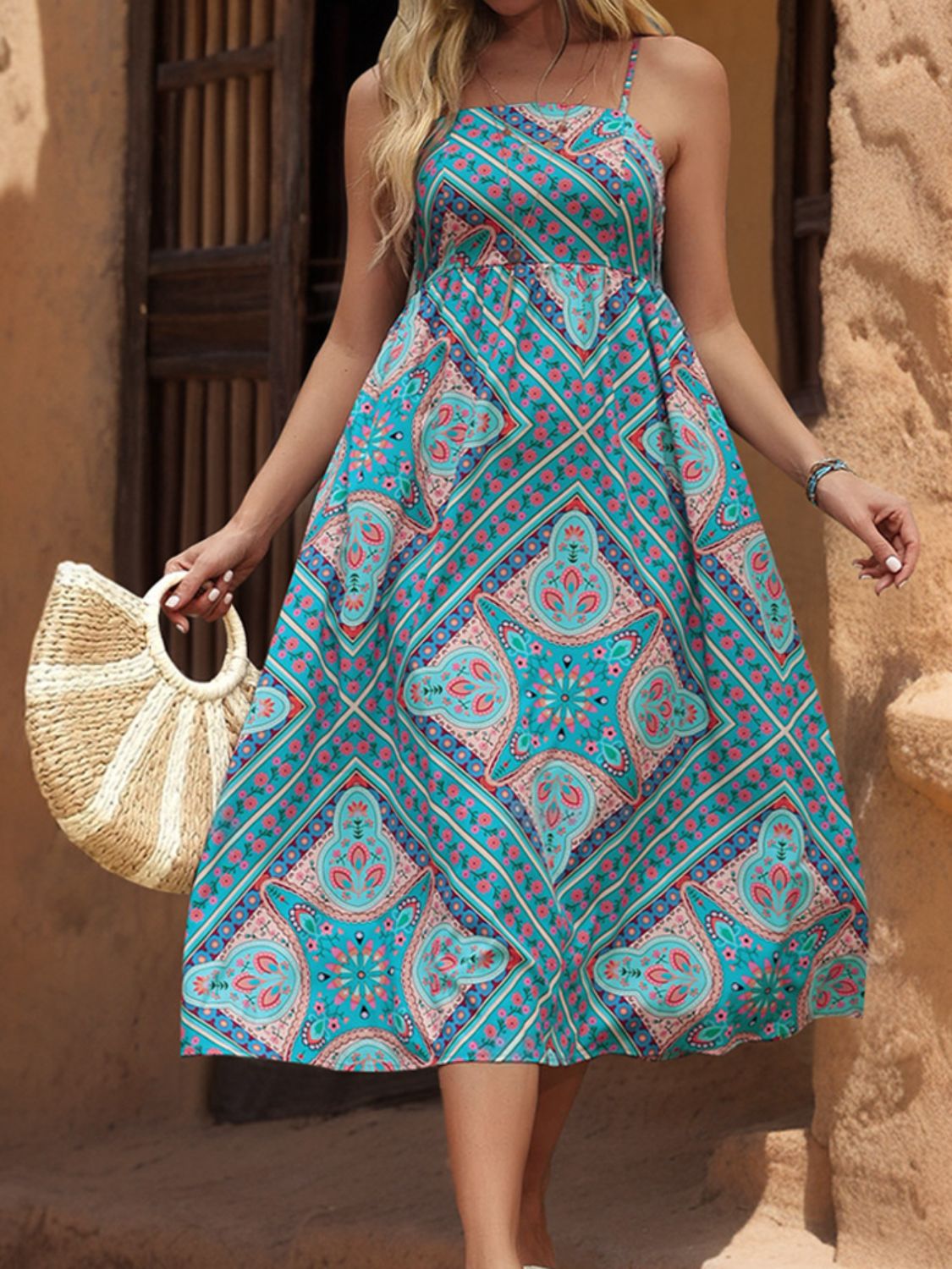 Printed Spaghetti Strap Midi Dress-TOPS / DRESSES-[Adult]-[Female]-2022 Online Blue Zone Planet