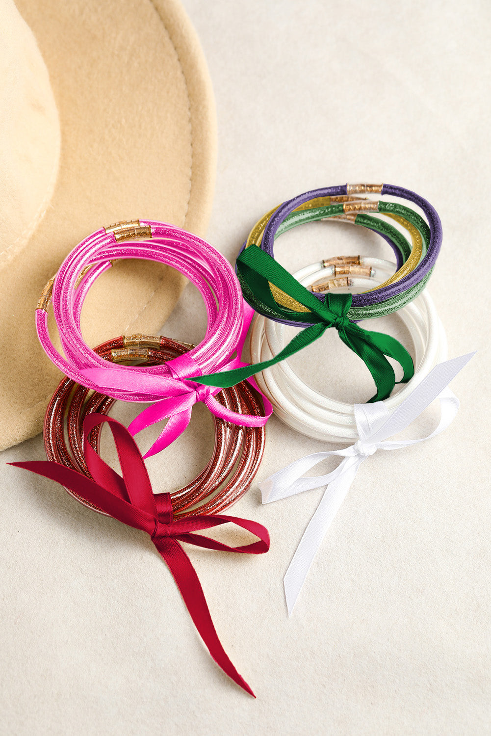 Green 5Pcs Glitter Jelly Bow Knot Ribbon Bracelet Set-Accessories/Jewelry-[Adult]-[Female]-2022 Online Blue Zone Planet