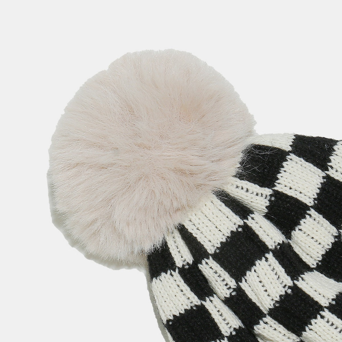 Checkered Knit Hat with Pompom-HATS-[Adult]-[Female]-2022 Online Blue Zone Planet