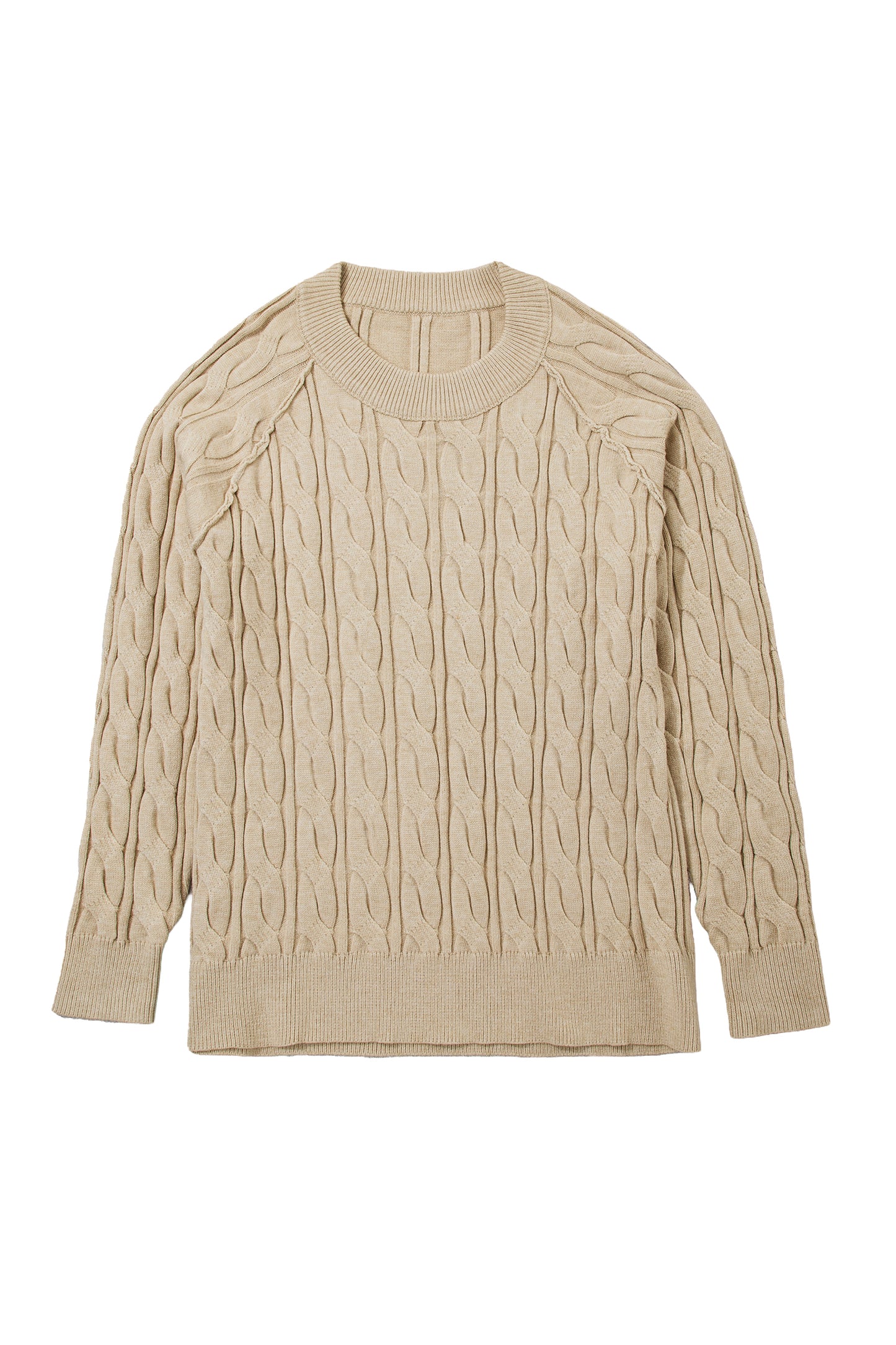Parchment Oversized Cable Knit Long Sleeve Round Neck Tunic Length Plus Size Sweater-TOPS / DRESSES-[Adult]-[Female]-2022 Online Blue Zone Planet