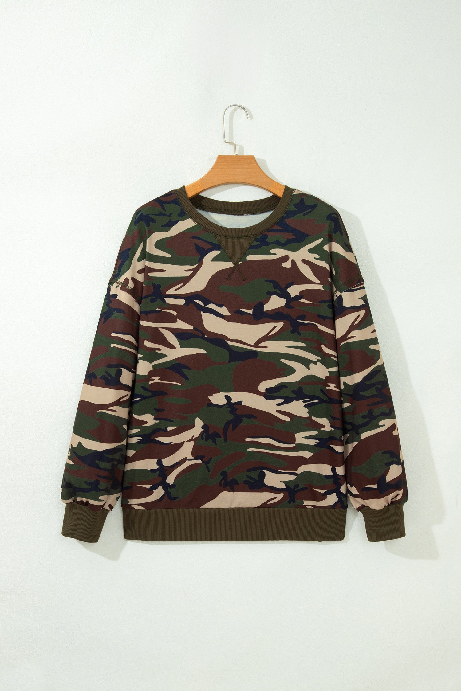 Multicolour Camouflage Print Round Neck Baggy Pullover Sweatshirt-Tops/Sweatshirts & Hoodies-[Adult]-[Female]-2022 Online Blue Zone Planet