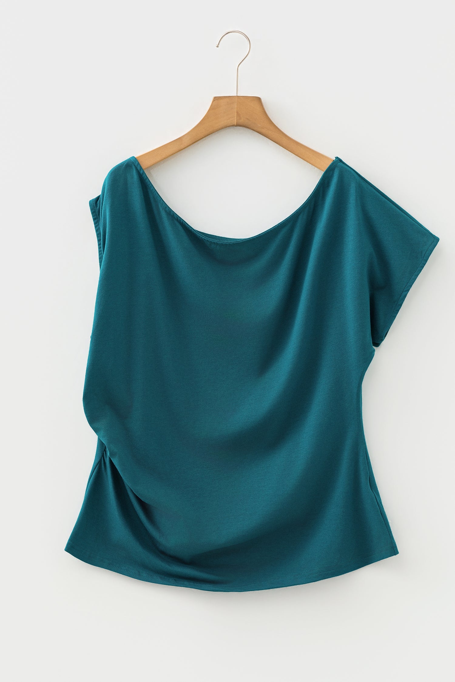 Burgundy Plus Size Solid Color Asymmetric Neck Short Sleeve Blouse-Plus Size/Plus Size Tops/Plus Size Tops & Tees-[Adult]-[Female]-2022 Online Blue Zone Planet