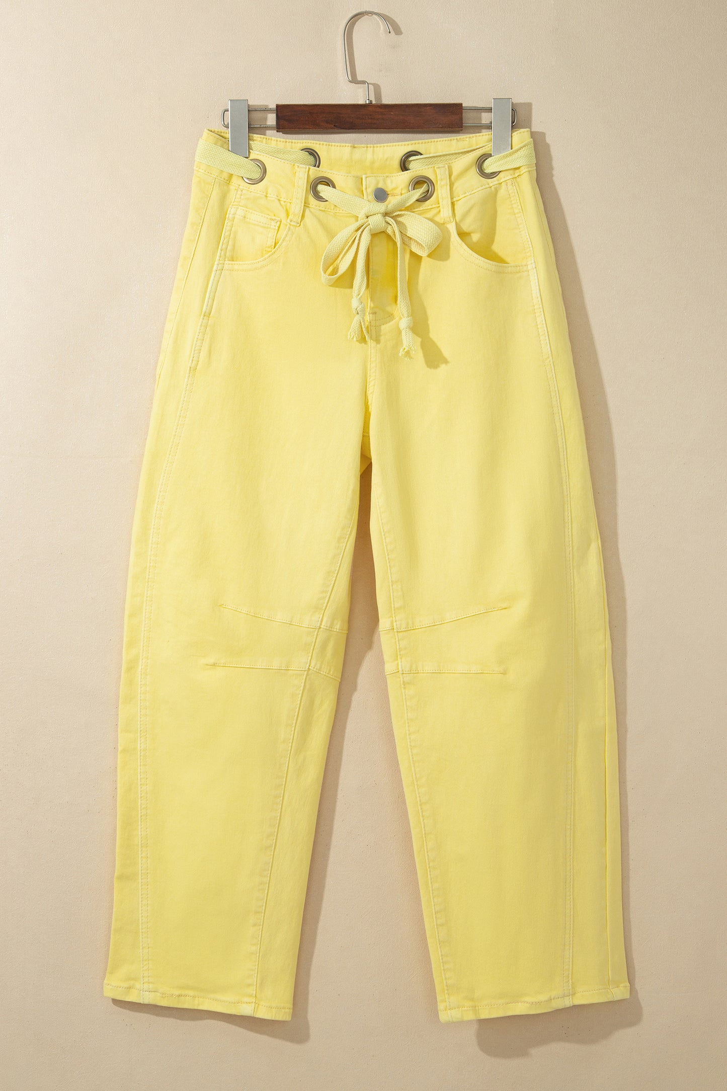 Light Pink Solid Color Grommet Detail Knot Waist Barrel Jeans-Bottoms/Jeans-[Adult]-[Female]-2022 Online Blue Zone Planet