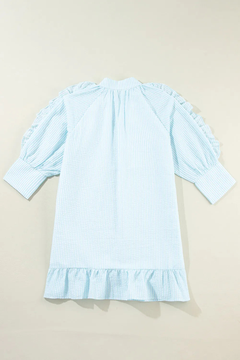 Striped Notched Three-Quarter Sleeve Dress-TOPS / DRESSES-[Adult]-[Female]-2022 Online Blue Zone Planet