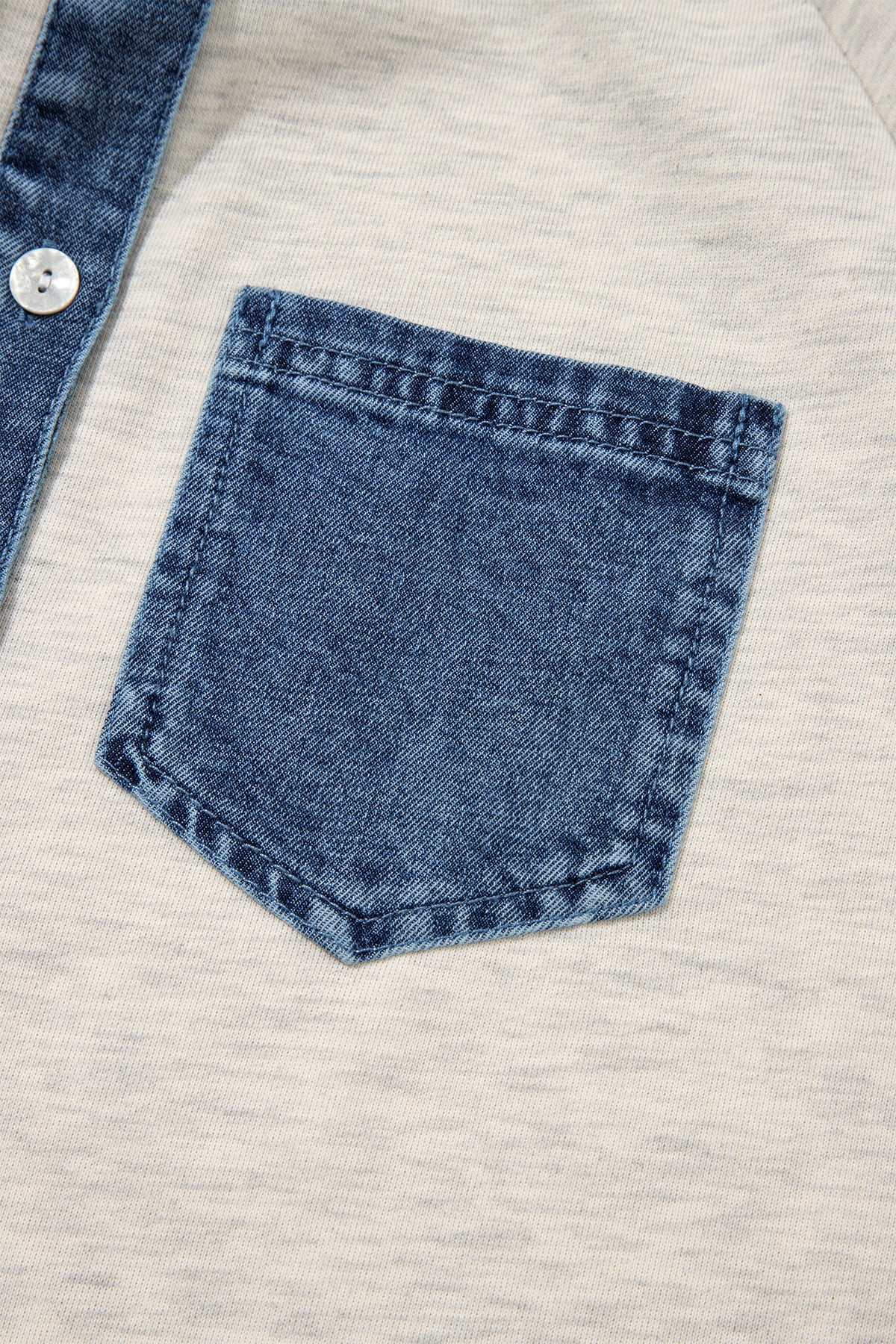 Gray Denim Collar Patchwork Long Sleeve Pullover Top-Tops/Long Sleeve Tops-[Adult]-[Female]-2022 Online Blue Zone Planet